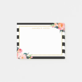 Notas Post-it® Marco de color de agua floral dorado franjas blanc