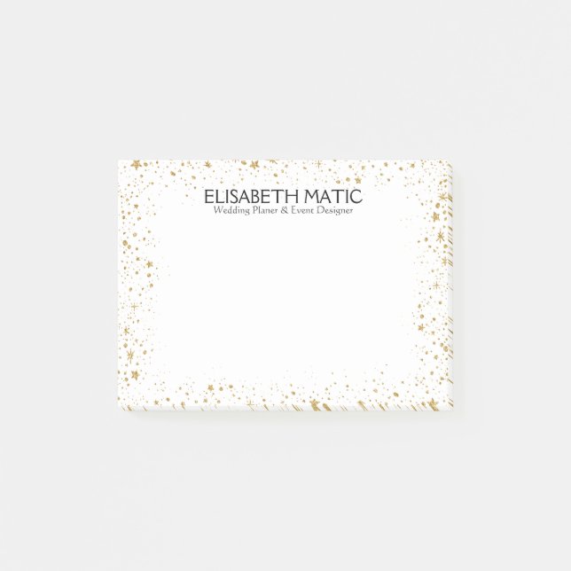 Notas Post-it® Marco de estrellas y destellos dorados (Anverso)