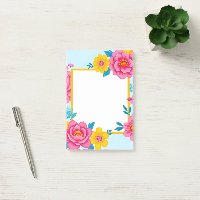 Notas Post-it® Marco floral con flores vibrantes (Oficina)