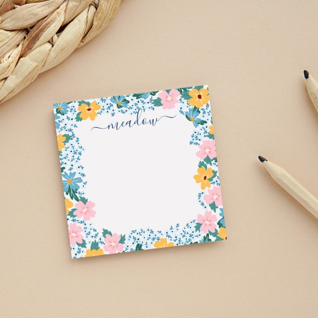 Notas Post-it® Marco floral rosa y amarillo bonito (Subido por el creador)