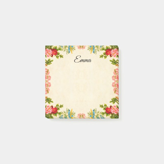 Notas Post-it® marco floral vintage (Anverso)