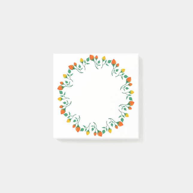 Notas Post-it® Marco redondo floral con flor rosa amarilla y roja (Anverso)