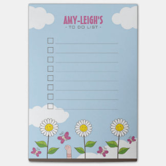 Notas Post-it® Margaritas felices y mariposas para hacer la lista