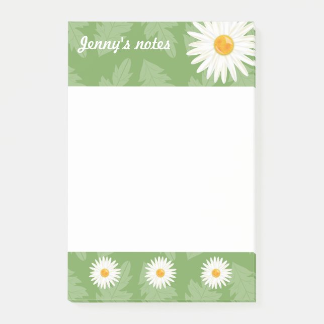 Notas Post-it® Margaritas Sobre Verde Con Título Personalizado (Anverso)