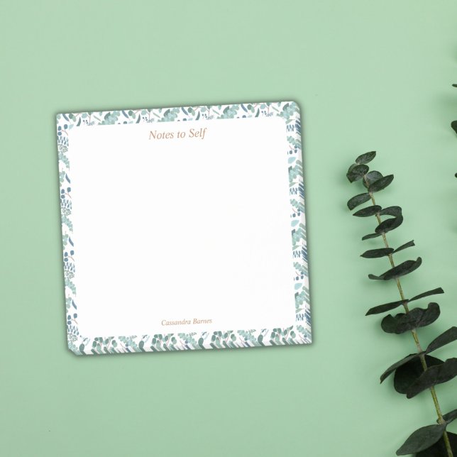 Notas Post-it® Margen botánico azul y verde moderno (Subido por el creador)