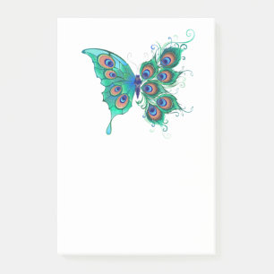 Notas Post-it® Mariposa con plumas de pavo real verde