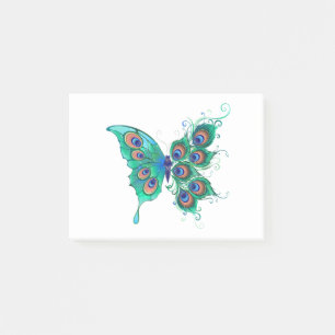 Notas Post-it® Mariposa con plumas de pavo real verde