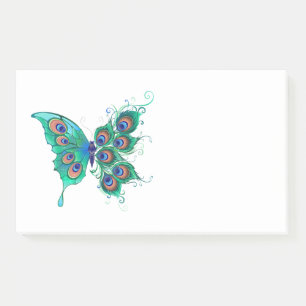 Notas Post-it® Mariposa con plumas de pavo real verde