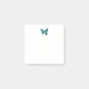 Notas Post-it® Mariposa con plumas de pavo real verde