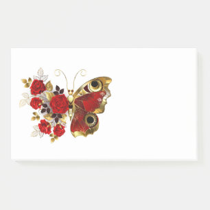 Notas Post-it® Mariposa de flor roja con rosas rojas