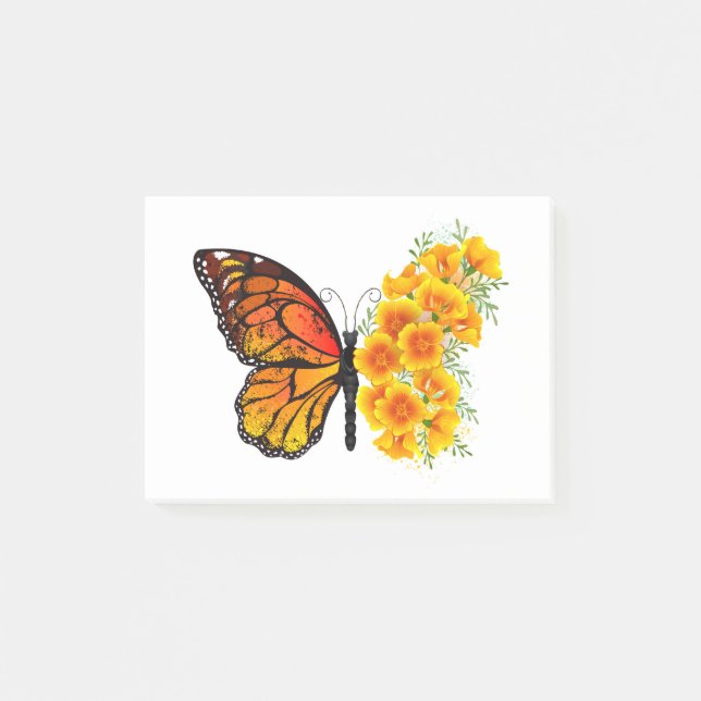 Notas Post-it® Mariposa de flores con amapola amarilla de Califor (Anverso)