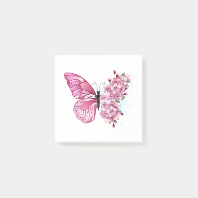 Notas Post-it® Mariposa de flores con Sakura rosa (Anverso)