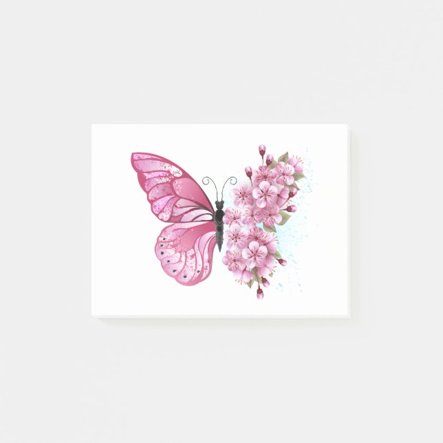 Notas Post-it® Mariposa de flores con Sakura rosa (Anverso)