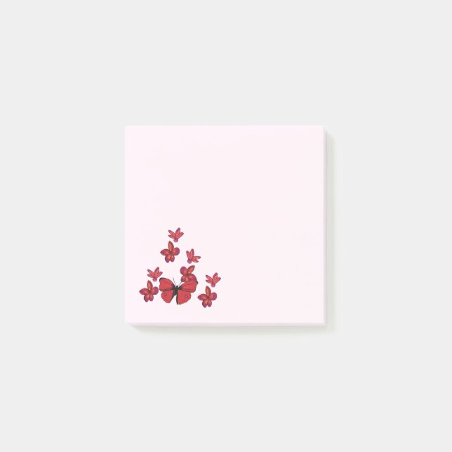 Notas Post-it® Mariposa de flores rojas (Anverso)