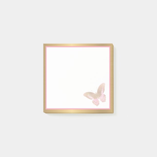 Notas Post-it® Mariposa de negocios Oro rosa 3x3 (Anverso)
