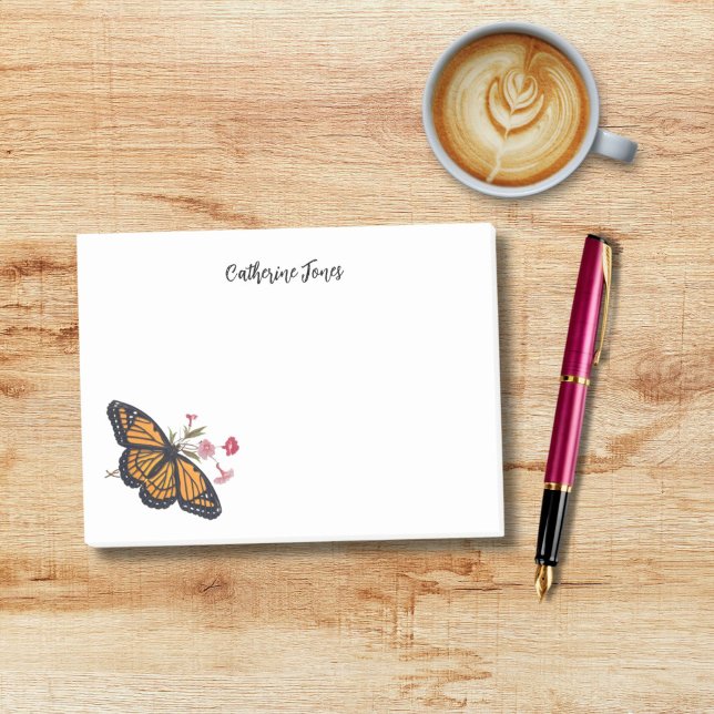 Notas Post-it® Mariposa Monarca Con Nombre Personalizado (This bright orange monarch butterfly flutters to us out of a vintage Victorian nature book.)