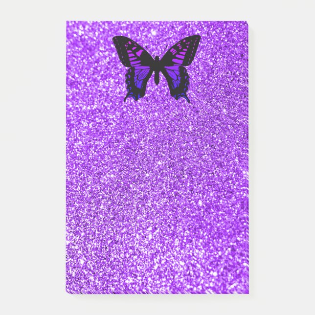 Notas Post-it® Mariposa morada en Purpurina (Anverso)