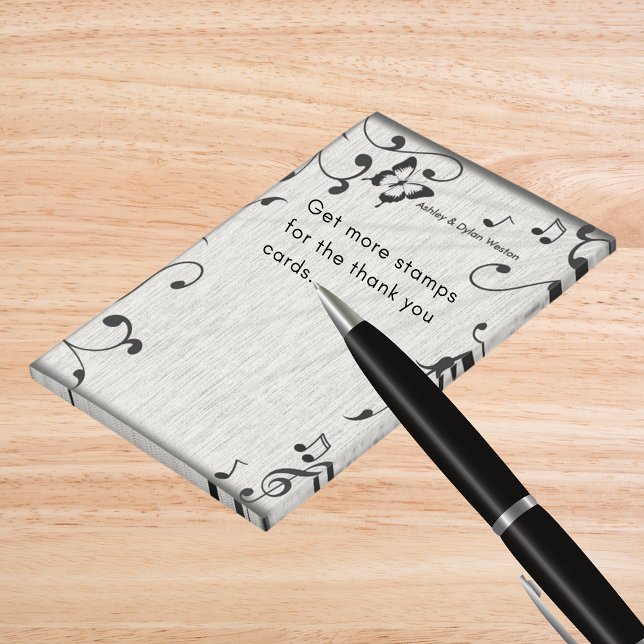 Notas Post-it® Mariposa musical deja Boda gris y madera negra (Music Butterfly Leaves Gray & Black Wood Wedding Post-it Notes)