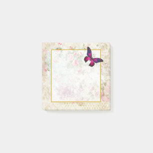 Notas Post-it® Mariposa rosa y Rosas de Shabby Vintage