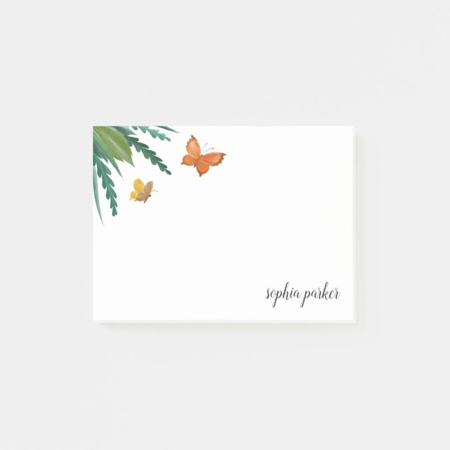 Notas Post-it® Mariposas acuarelas con oliva verde (Anverso)