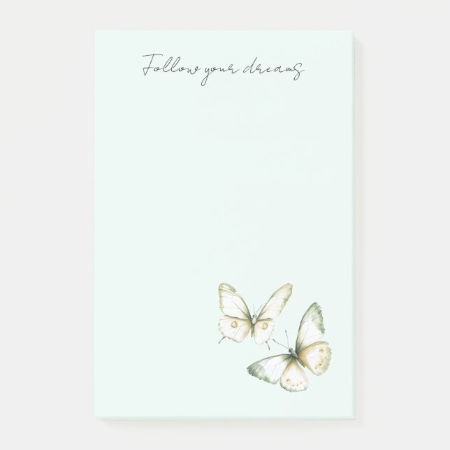 Notas Post-it® Mariposas blancas verde menta (Anverso)