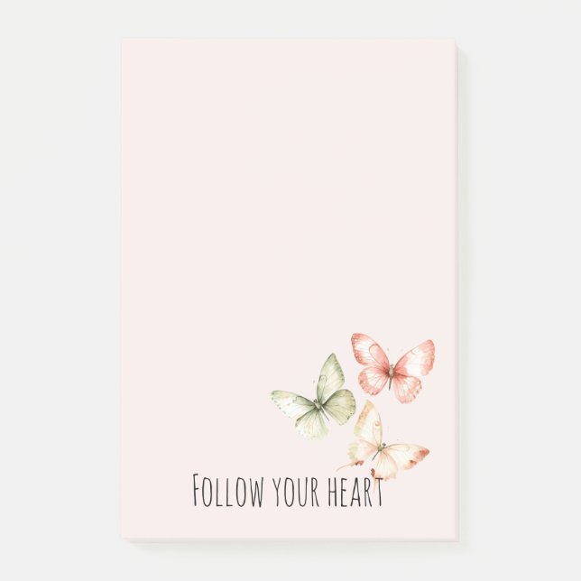 Notas Post-it® Mariposas de Crema Rosa Menta (Anverso)