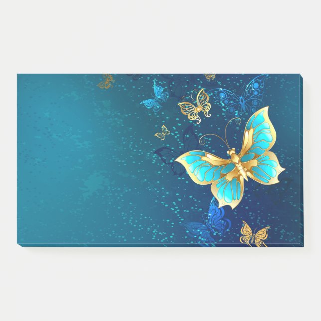 Notas Post-it® Mariposas doradas sobre fondo azul (Anverso)