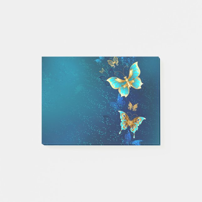 Notas Post-it® Mariposas doradas sobre fondo azul (Anverso)