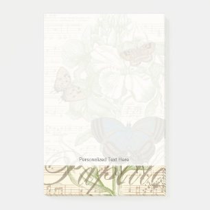 Notas Post-it® Mariposas en partitura con diseño floral