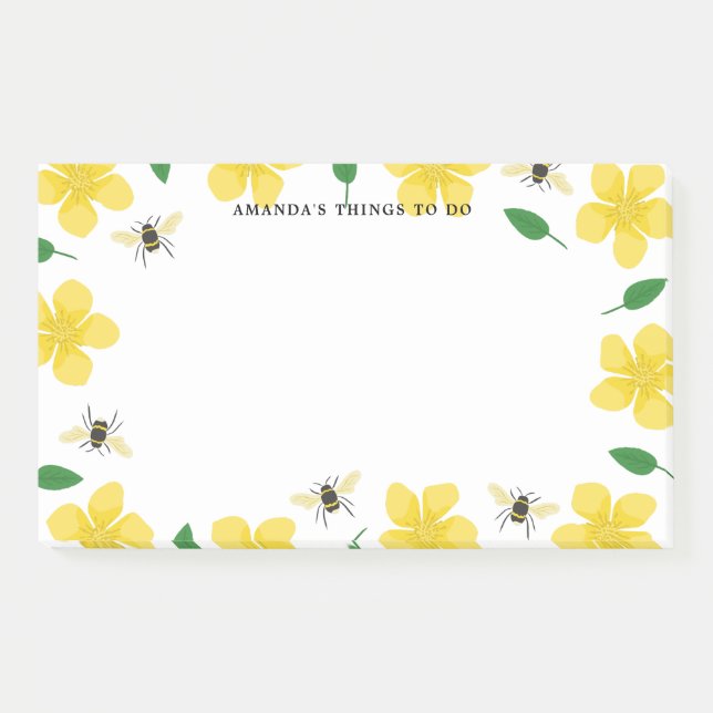 Notas Post-it® Mariposas y abejas - Nombre personalizado (Anverso)