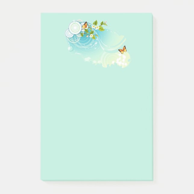 Notas Post-it® Mariposas y flores en flor (Anverso)