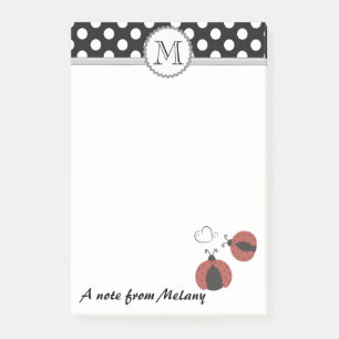 Notas Post-it® Mariquitas divertidas y lindas lunares monograma