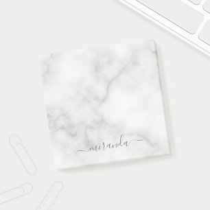 Notas Post-it® Mármol blanco con el nombre personalizado del guió