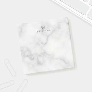 Notas Post-it® Mármol blanco con monograma y nombre personalizad