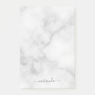 Notas Post-it® Mármol blanco con nombre personalizado de script 