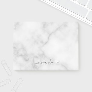 Notas Post-it® Mármol blanco con nombre personalizado de script 