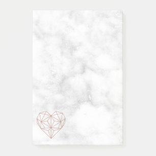 Notas Post-it® Mármol blanco y corazón geométrico de Relieve meta
