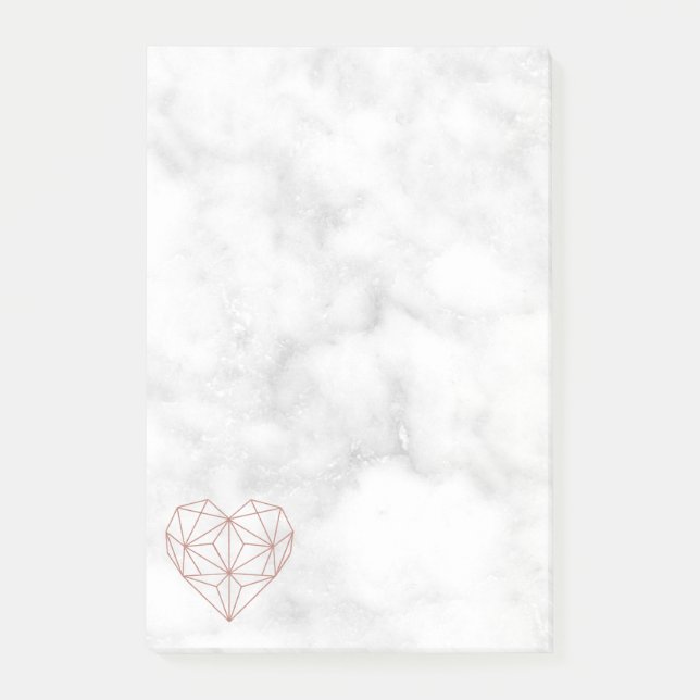 Notas Post-it® Mármol blanco y corazón geométrico de Relieve meta (Anverso)