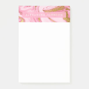 Notas Post-it® Mármol moderno rosa caliente, blanco y Relieve met