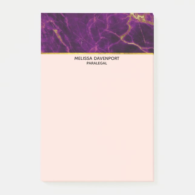 Notas Post-it® Mármol morado y dorado moderno (Anverso)