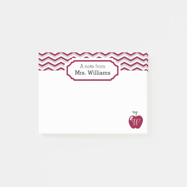 Notas Post-it® Maroon Chevron Apple Monogrammed Teacher Note (Anverso)