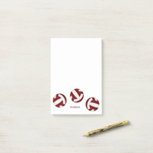 Notas Post-it® maroon white team colores volleyball con nombre de