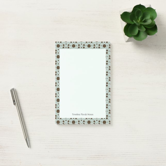 Notas Post-it® Marrón oscuro con microfloral en verde salvia (Oficina)
