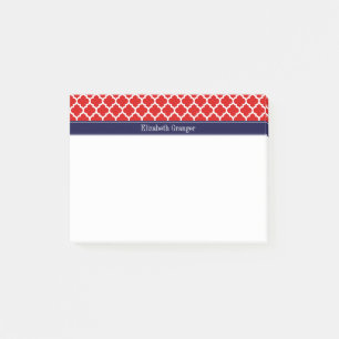 Notas Post-it® Marroquí blanco rojo #5 Monograma nombre azul de l