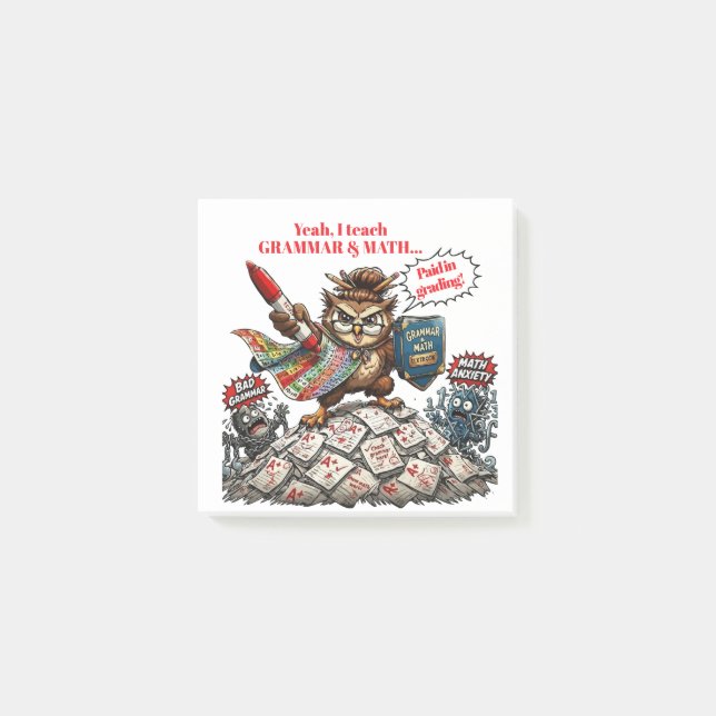 Notas Post-it® Mascota divertida de maestro búho - Héroe de gramá (Anverso)