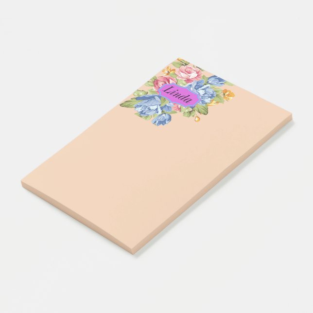 Notas Post-it® Matriz De Flores Con Placa De Nombre (En perspectiva)