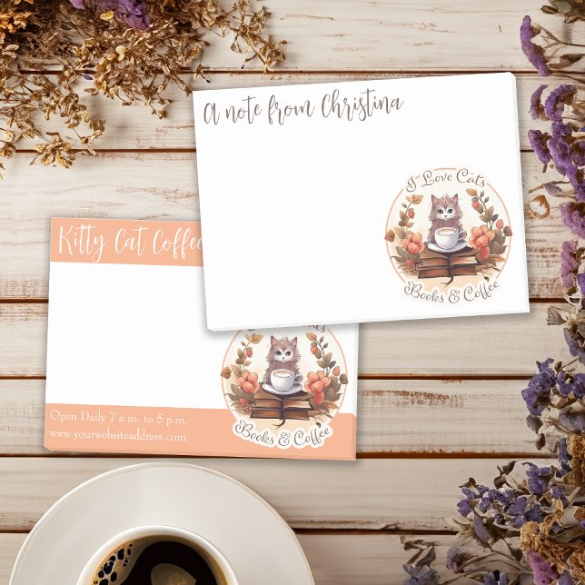 Notas Post-it® Me encantan los libros de gatos y el café (This design in front - behind it is an alternate style also available in this shop.)