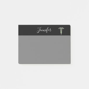 Notas Post-it® Médica Enfermera Gray Black Medical Caduceus Nombr