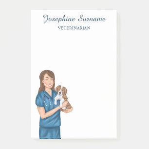 Notas Post-it® Médica Veterinaria Mujer Veterinaria Con Un Cachor