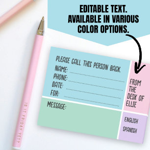 Notas Post-it® Mensaje de teléfono con nombre personalizado Ofici